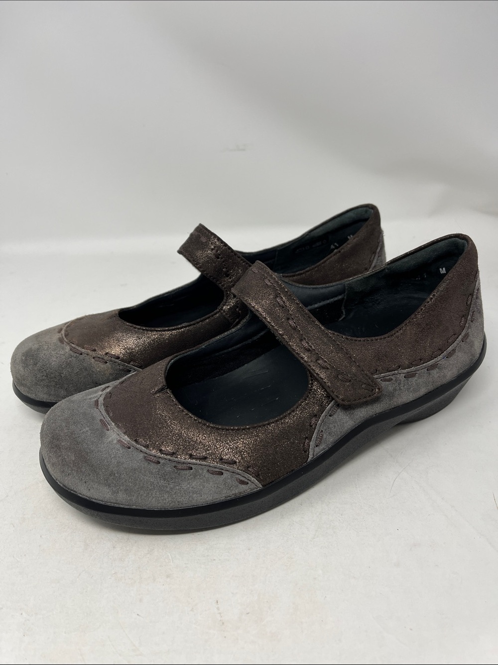 ZIERA Gummibear Mary Jane Shoes brown metallic nubuck and grey suede EU 41 US 10